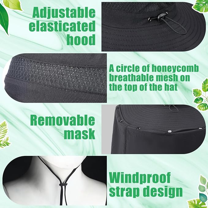 Chuarry Wide Brim Sun Hat with 2 Fan Outdoor Solar Powered USB Charging Fishing Hat with Neck Flap for Men Women