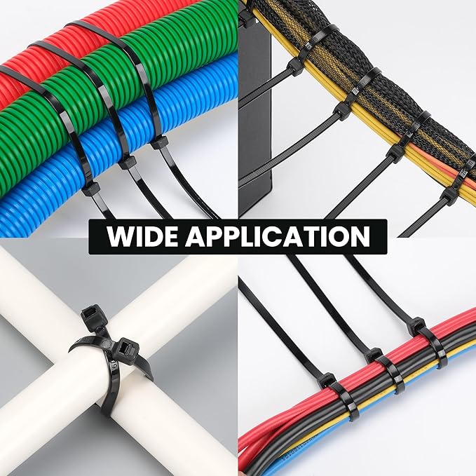 14 Inch Zip Ties (100 Pack) – Heavy Duty 50lbs Tensile Strength, UV Resistant Black Cable Ties for Indoor & Outdoor Use, Durable Nylon Wire Ties for Organizing Cables, Garden, Garage