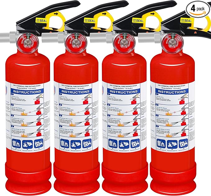 4-Pack ABC Dry Chemical Fire Extinguisher, 2.5 lb 1A:10B:C Fire Extinguisher for Home, Business, Boat, Truck, Quick Release Handle, Ideal for Electrical & Grease Fire Extinguisher