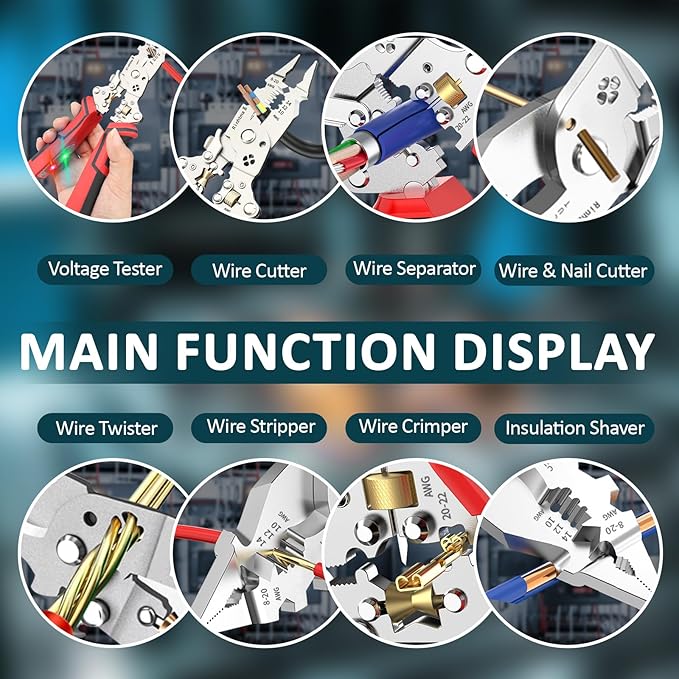 14-in-1 Wire Stripping Pliers, 2026 New Rechargeable Wire Strippers Tool with Voltage Tester&Alarms, Detectable 12-250V, Heavy-Duty Electrical Pliers&Wire Cutters–for Professional and Home Use (Ruby)