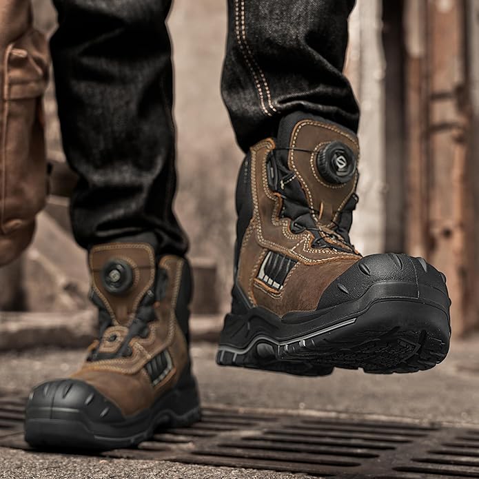 Composite Toe Work Boots for Men and Women – Exceeds Steel Toe Protection, Quick Fit System, Kevlar Puncture-Resistant Midsole, S3 HRO Certified, Heat-Resistant, Waterproof, Rubber Slip-Resistant Outsole, Safety Shoes for Industrial & Welding Use
