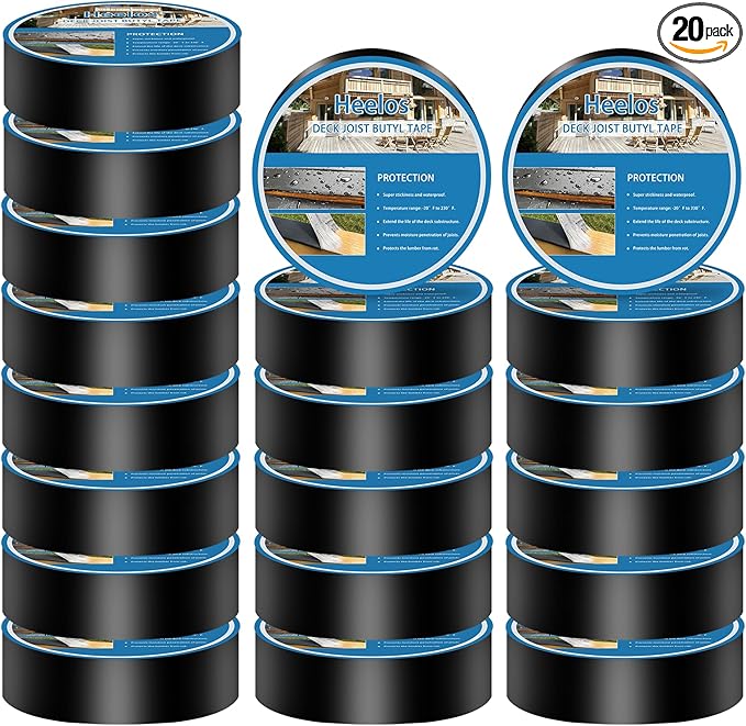 Joist Tape for Decking 1-5/8''×50',20 Pack Weather-Resistant Butyl Deck Joist Tape,Waterproof Joist Decking Tape for Flashing Deck Joists and Beams Building Joists, Black