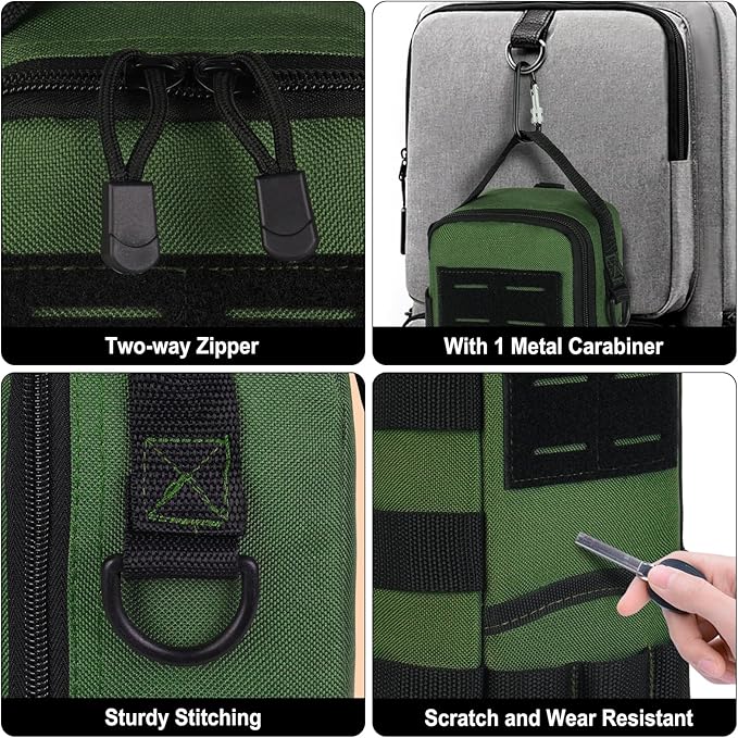 Heavy Duty Small Tool Bags for Men with Carabiner,Tactical Tool Pouch Bag,Portable Utility Tools Storage Organizer Case with Shoulder Strap for EDC,Motorcycle,Camping,Road Trip,Electricians,Green