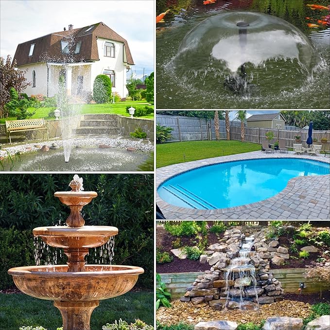 Solar Pond Pump, 25W Solar Fountain Pump with 450GPH Flow & 4 Spray Styles, 16.5Ft Extendable Power Cord, Debris Barrier Bag for Outdoor Fountain, Ponds, Fish Tank, Waterfall, Garden Water Features