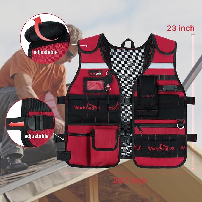 MELOTOUGH Tool Vest Safety Work Vest with Adjustable Straps,Removable Phone Holder for Electrician,Construction,Carpenters