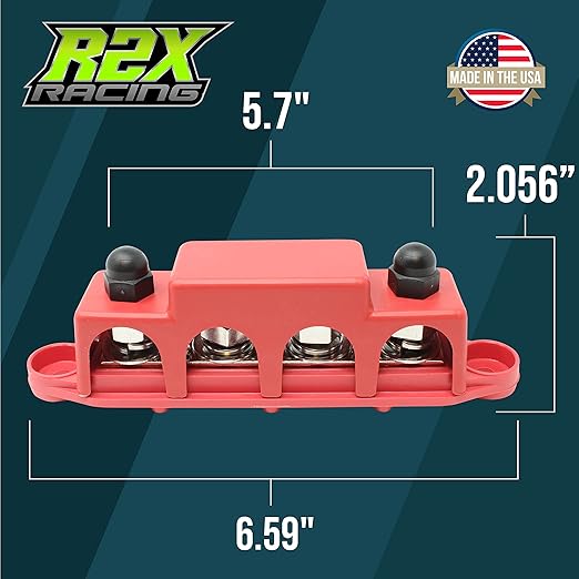 4 Post Power Distribution Block Bus Bar with Cover - Made in The USA - 250 Amp Rating - Marine, Automotive, and Solar Wiring (5/16" - Red)