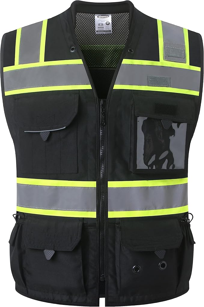 JKSafety Hi-Vis Unisex Surveyor Safety Vest Heavy Duty PPE Inner Pockets ANSI/ISEA Compliant