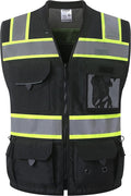 JKSafety Hi-Vis Unisex Surveyor Safety Vest Heavy Duty PPE Inner Pockets ANSI/ISEA Compliant