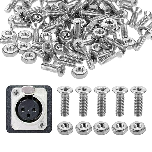 100 PCS D Series Electrical Panel Screws and Nut Kit, M5 X 8 mm Panel Mount Connector Stainless Steel Metal Screw Audio Server Rack Mounts Screws and Nuts for Attaching D-Series Panels Connectors