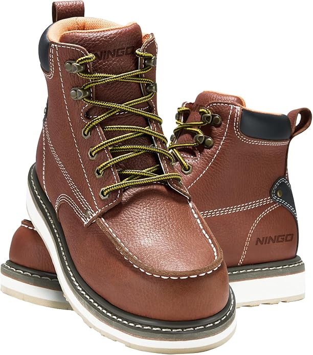 HISEA NINGO Work Boots for Men Steel/Soft Toe Boots,6” Water Resistant Slip Resistant Industrial & Construction Work Shoes, Composite Toe Working Boot