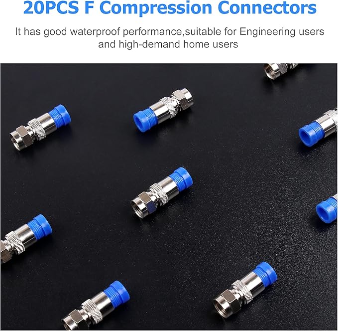 Knoweasy Coaxial Compression Tool Kit: Professional F-Type Crimper for RG6, RG59, RG11 Cables - Includes Coaxial Cable Stripper and 20 F Compression Connectors