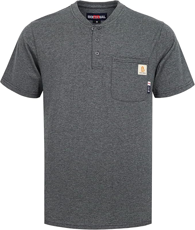 BOCOMAL FR Shirts Flame Resistant Shirt 5.5oz 100% Cotton Light Weight CAT2 Fire Retardant Henley Shirts