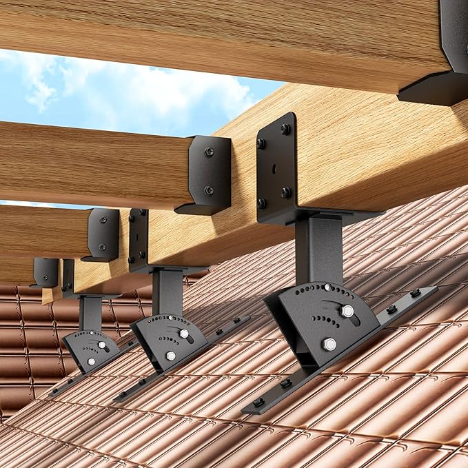Pergola Roof Rise Bracket-Kit - Upgrade Adjustable Angle Mount Pergola Beam Brackets Support for 4x4/4x6 Lumber 3Pcs