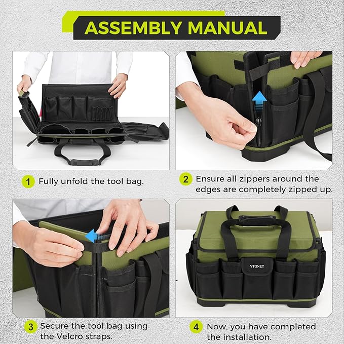 Heavy Duty Tool Bag 16-Inch, 46 Pockets Electrician Tool Bag for men with Hard Bottom & Waterproof Pocket, 1680D Tear-Proof Toolbox Organizer for HVAC Mechanic, Father Day Dad Birthday Gift