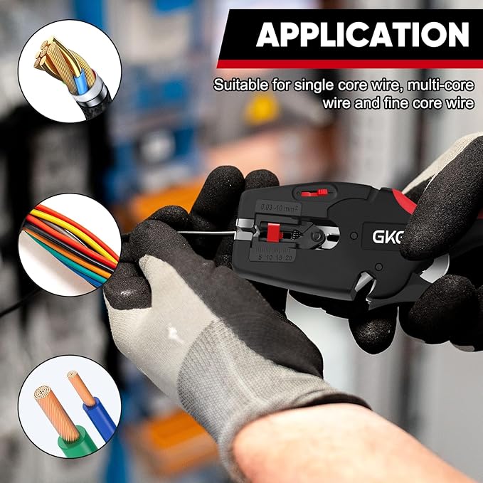 GKG Automatic Wire Stripper with Wire Cutter, 2 in 1 Adjustable Electrical Cable Wire Stripping Tool for 7-32AWG (0.03mm²-10mm²), Self Adjusting Wire Stripper for Professionals and DIY Enthusiasts