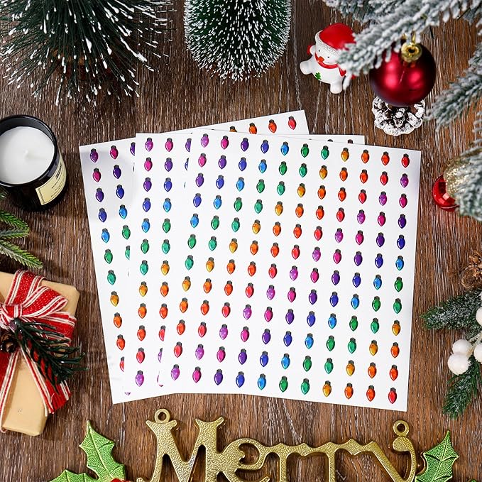 JarThenaAMCS 2400 Pcs Christmas Mini Sticker Paper Decal Colorful Xmas Light Self-Adhesive Sticker for Envelope Scrapbook Gift DIY Supplies, 0.5 in