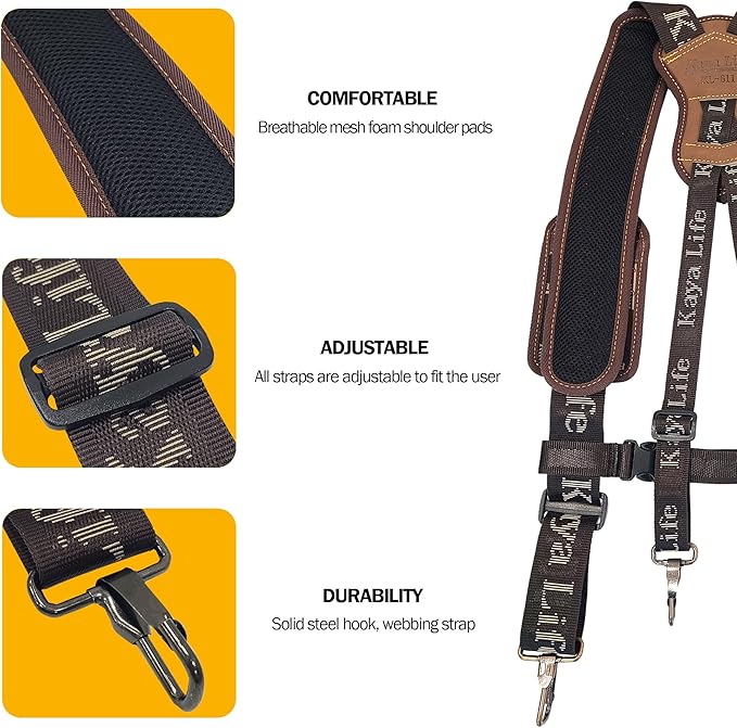 [HW GLOBAL] Tool Belt Suspenders for Men with Phone Pouch and Belt Loops - Adjustable Shoulder Padded Straps, Heavy Duty Steel Hooks, Construction Work Harness Carpenters, Electricians, Framers