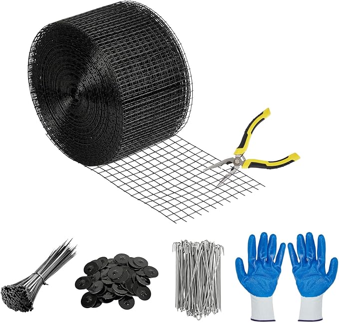 6in x 100ft Solar Panel Bird & Critter Guard Kit, Includes 100 Fastener Clips, 100 Cable Ties, Gloves, Pliers & PVC Coated Wire Mesh for Bird, Critters Control