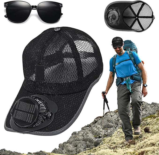 Solar Rechargeable Peaked Cap, New Breathable Solar Powered Baseball Cap with Built-in Fan for Outdoor, Heat Relief