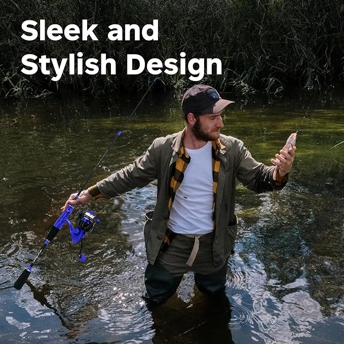 DaddyGoFish Spinning Fishing Rod and Reel Combo Set with Tackle Box | Kids Fishing Pole | Carbon Fiber Telescopic Fishing Rod Kit | Spinning Reel for Travel Saltwater Freshwater Fishing Gear Kit