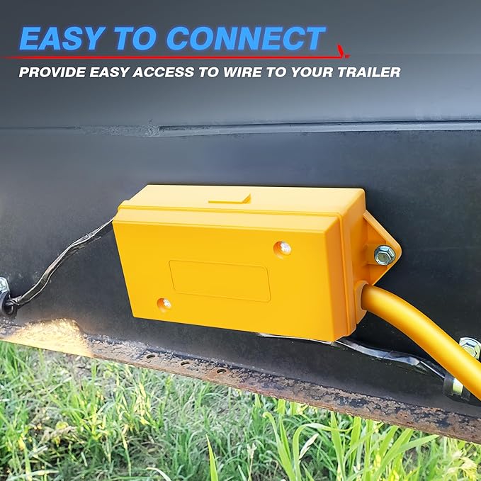MICTUNING 7 Way Electrical Trailer Junction Box - 7 Gang Trailer Wire Connection Box Weatherproof for Rewiring Camper RV Caravans Boat Light, Yellow Cover