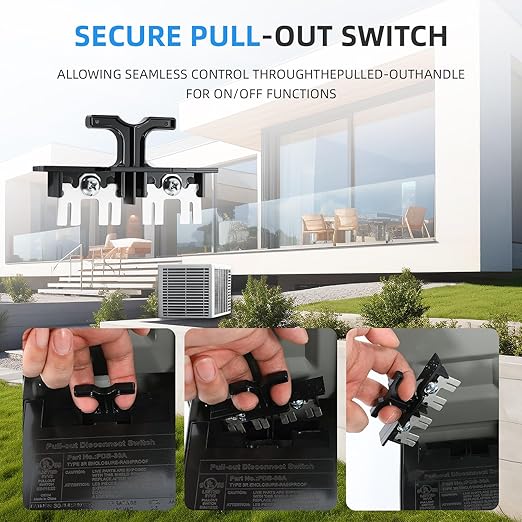 60 Amp AC Disconnect Switch Outdoor 120/240VAC Pull Out Switch Waterproof Metal Box for Air Conditioning Fused (Fuse not Included)