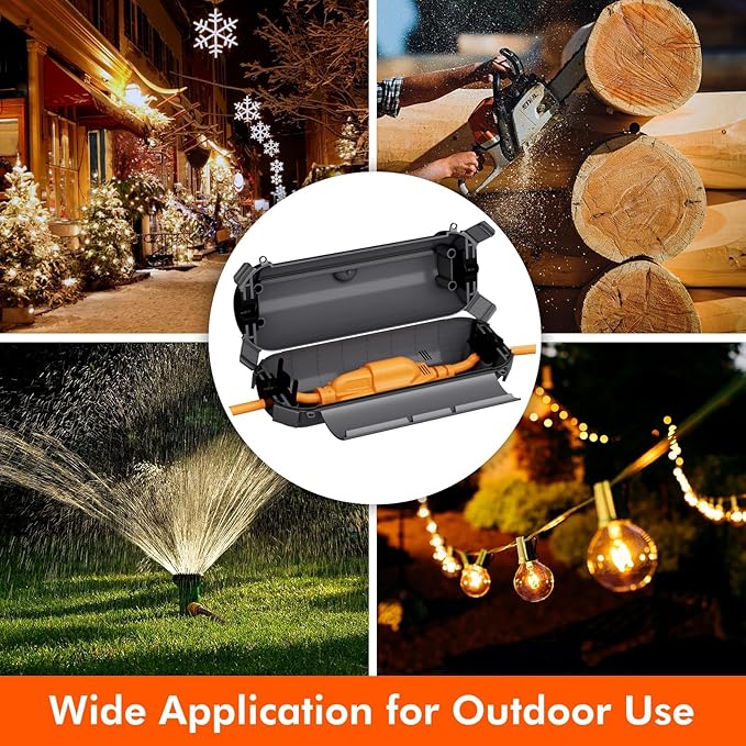 2 Pack of RESTMO Compact Outdoor Extension Cord Cover, IP44 Waterproof Box and Safety Housing Case, Ideal to Protect Outdoor Plugs, Electrical Connections, Holiday Decoration Lights, Size Small, Gray