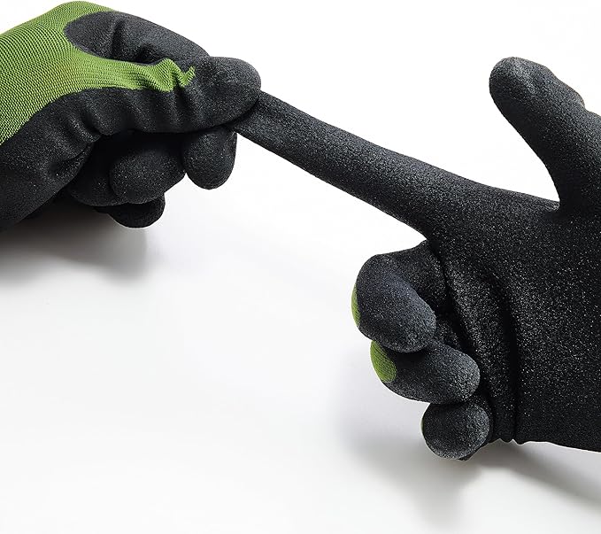 COOLJOB Gardening Gloves for Men, 6 Pairs Breathable Rubber Coated for Garden Weeding Landscaping, Outside Work for Lawn Yard, Men's Large Size, Black & Green