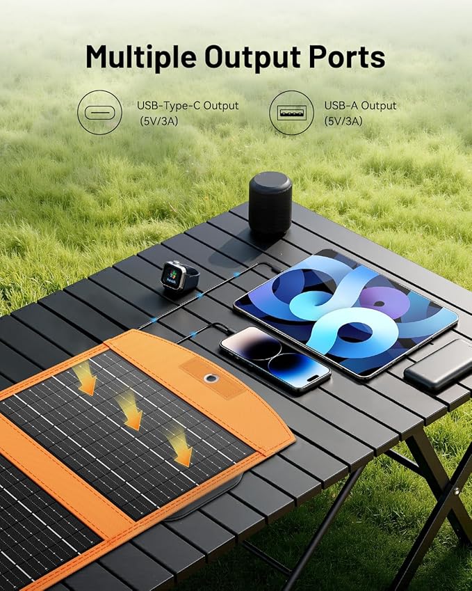 Solar Panels 30W Portable Foldable Solar Charger with 5V USB-A and USB-C Fast Charging Compatible with iPhone, iPad, Samsung, Power Banks, IPX5 Waterproof Perfect for Camping, Hiking, Outdoor