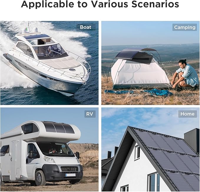 50W Flexible Solar Panel 12V, ETFE Monocrystalline Solar Cell Charger for Power Station, RV, Marine, Boat Bimini, Trailer, Van, Car Battery Maintenance, Ultra-Thin Bendable Design