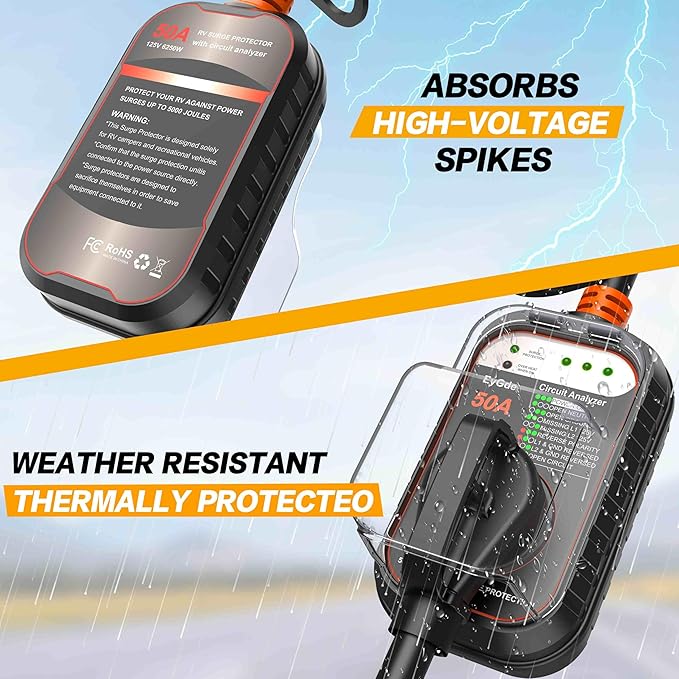 EyGde RV Surge Protector 50 Amp, RV Circuit Analyzer with Waterproof Cover, RV Accessories Power Voltage Protection Guard for Camper Travel Trailers
