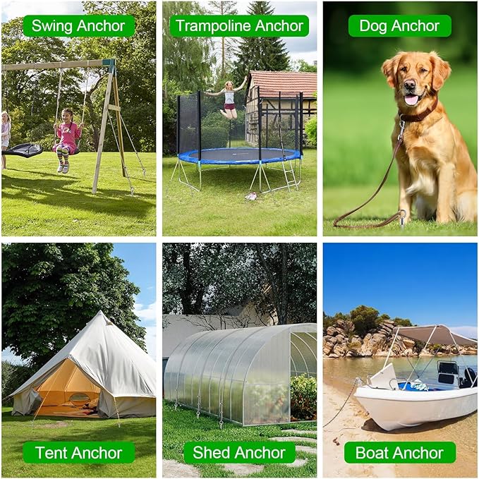 Ground Anchors Heavy Duty, 8 Pack Fully Welded Solid Steel Ground Anchors Screw in with 2.9" Spiral Blade, Trampoline Earth Stakes Auger Anchors for Sheds, Mobile Home, Tent, Swing Set