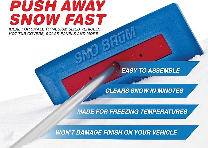 Snow Remover for Cars and Trucks - 28 to 63 Inch Automotive Snow Brush with Foam Head and 4 Piece Handle - Push-Broom Design - No-Scratch Snow Removal - 1 Pack