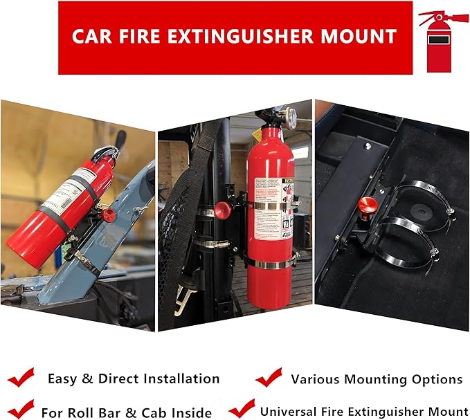 Quick Release Fire Extinguisher Mount - Aluminum Adjustable UTV Roll Bar Fire Extinguisher Holder Mounting Bracket Compatible with Jeep Wrangler TJ JK JL JKU Polaris RZR Ranger Cam-Am X3, Silver