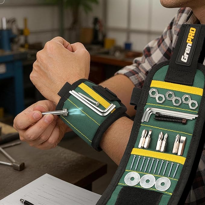 Magnetic Tool Wristband with 3 LED Flashlights Heavy Duty Oxford Belt for Holding Screws Nails Bits Cool Gifts for Men Dad Husband Him