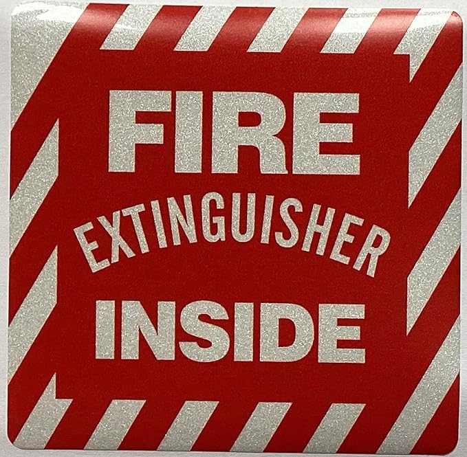 10 PACK- FIRE EXTINGUISHER INSIDE STICKER (REFLECTIVE !!!, PVC STICKER, Size 4X4 INCH)