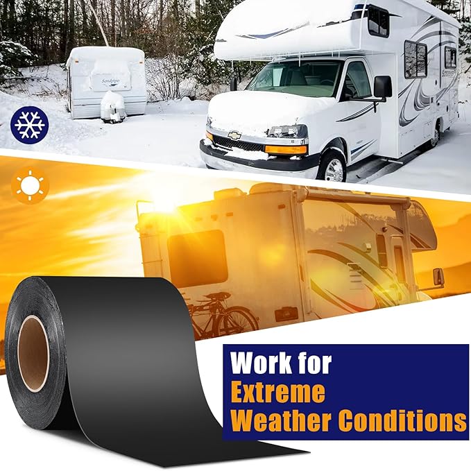 Butyl Sealant Tape, RV Roof Tape Black, 6 Inch x 50 Feet RV Repair Sealant Waterproof Tape, UV & Weatherproof Butyl Roofing Tape for Window, Boat Sealing, Truck and Trailer Roof Sealant