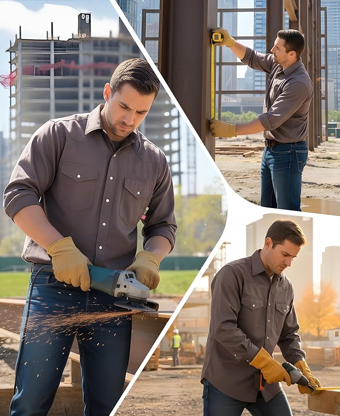KONRECO FR Shirts for Men 6.5oz Lightweight Work Uniform Flame Resistant Welding Shirt/Water & Stain Repellent
