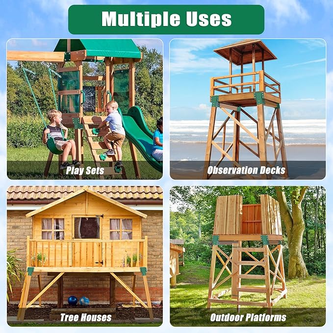 SELEWARE Deer Stand Brackets 4-Pack, Outdoor 4x4 Compound Angle Brackets, Elevator Bracket, Multi-Use Platform Bracket for Deer Stand, Hunting Blinds, Shooting Shack, Observation Decks, Tree Houses