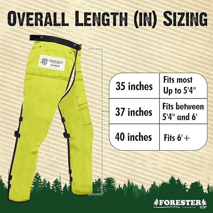 FORESTER Chainsaw Chaps for Men & Women | Apron-Style Chaps with Pocket & Adjustable Waist | Chainsaw Safety Equipment