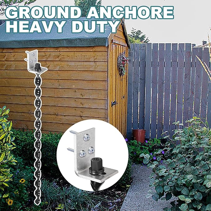 24" Ground Anchors Screw in, Set of 4 Heavy Duty Mobile Home Anchors, Multi-Purpose Earth Anchors with Brackets and Adapter for Drill, Ideal for Mobile Homes, Storage Sheds and Carports