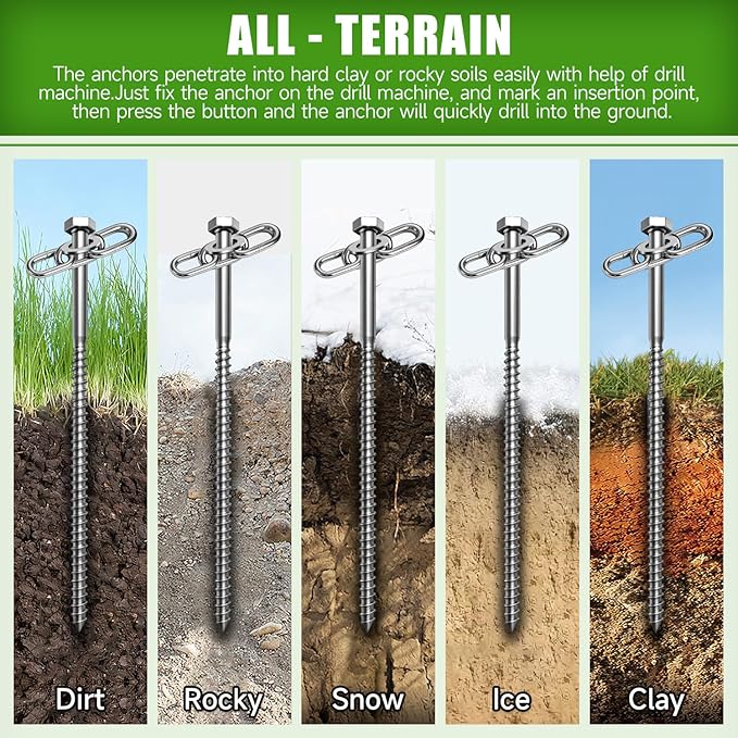 10 Pack Screw in Tent Stakes Heavy Duty,8 ’’ Ground Anchors Screw in,Metal Stakes with Hex Head Driver and Sturdy Storage Bag. (10)