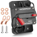 RED WOLF 100A Amp Circuit Breaker W/6 Gauge Battery Ring Terminal Connector Manual Reset Switcher for Boat Trolling Motor Marine ATV Car Stereo Audio Battery Solar System Inline Fuse Waterproof