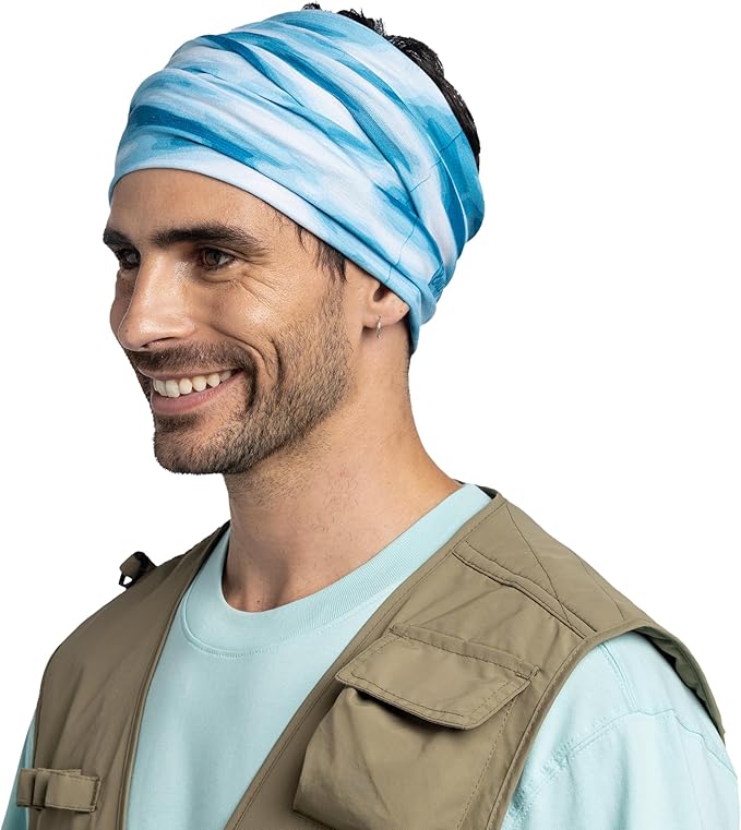 BUFF CoolNet UV Neck Gaiter, UPF 50 Sun Protection, Breathable, Versatile, Quick Dry Face Mask, Black & Blue, Adult Size