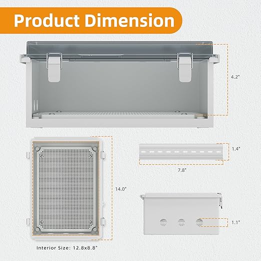 Joinfworld Clear Electrical Enclosure Box Outdoor 14x10x6 Plastic Junction Box Waterproof Outside Nema 4 Electrical Box Weatherproof for Electronics Pump Controller WiFi Router