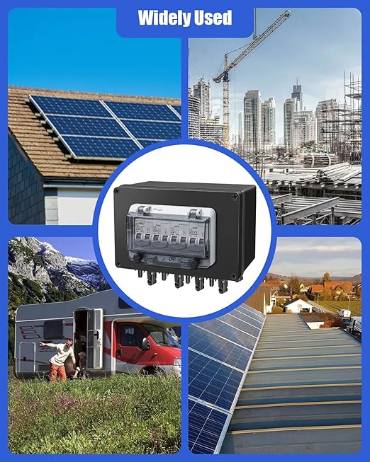 Solar Panel Disconnect Switch 4 String 32 Amp DC Circuit Breaker Box, Waterproof IP67 Solar Combiner Box with MC4 Connectors for Grid-Connected and Off-Grid Systems, 4 in 4 Out