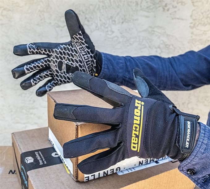 Ironclad Box Handler Work Gloves BHG, Extreme Grip, Performance Fit, Durable, Machine Washable, (1 Pair), Black