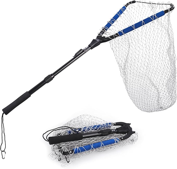 RESTCLOUD Fishing Landing Net with Telescoping Pole Handle, Fishing net Freshwater for Kids Men Women, Extend to 40-63 Inches