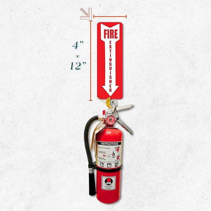 Fire Extinguisher Sign – 12x4" Emergency Location Sticker – Red & White Peel & Stick Vinyl Decal for Wall, Door, or Glass – OSHA-Compliant, Made in USA with Certified Ink