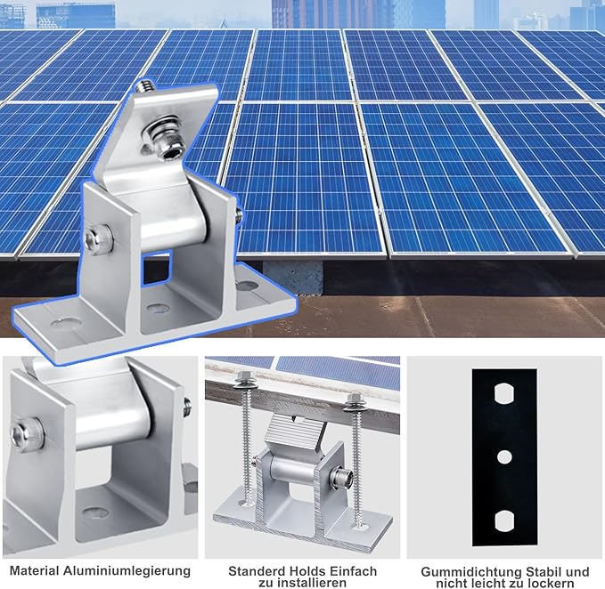 Solar Panel Mounting Brackets, 8PCS Adjustable RV Solar Panel Mount, Tilt Angle 10-60 Roof Mounting Kit for Solar Panels 400 W, 500 W